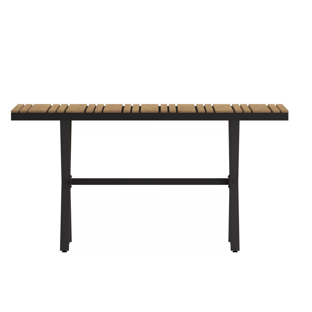 59" x 35.5" Outdoor Dining Table with Faux Teak Top and Gray Metal Frame Q5485