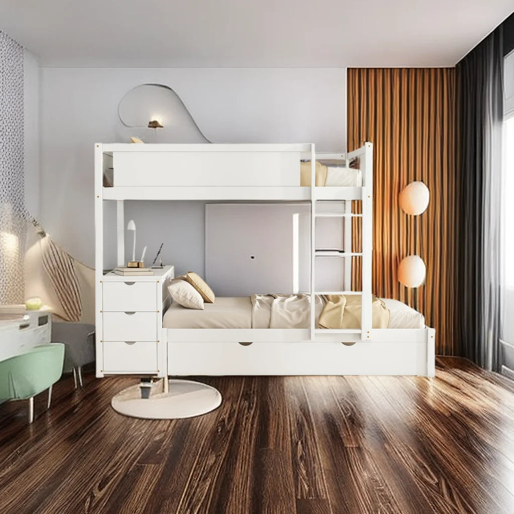 Full-Over-Full Bunk Bed with Twin Size Trundle and Desk A243881