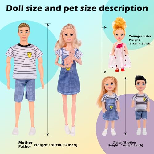 Dolls Family Playset with Baby Stroller Set U897548