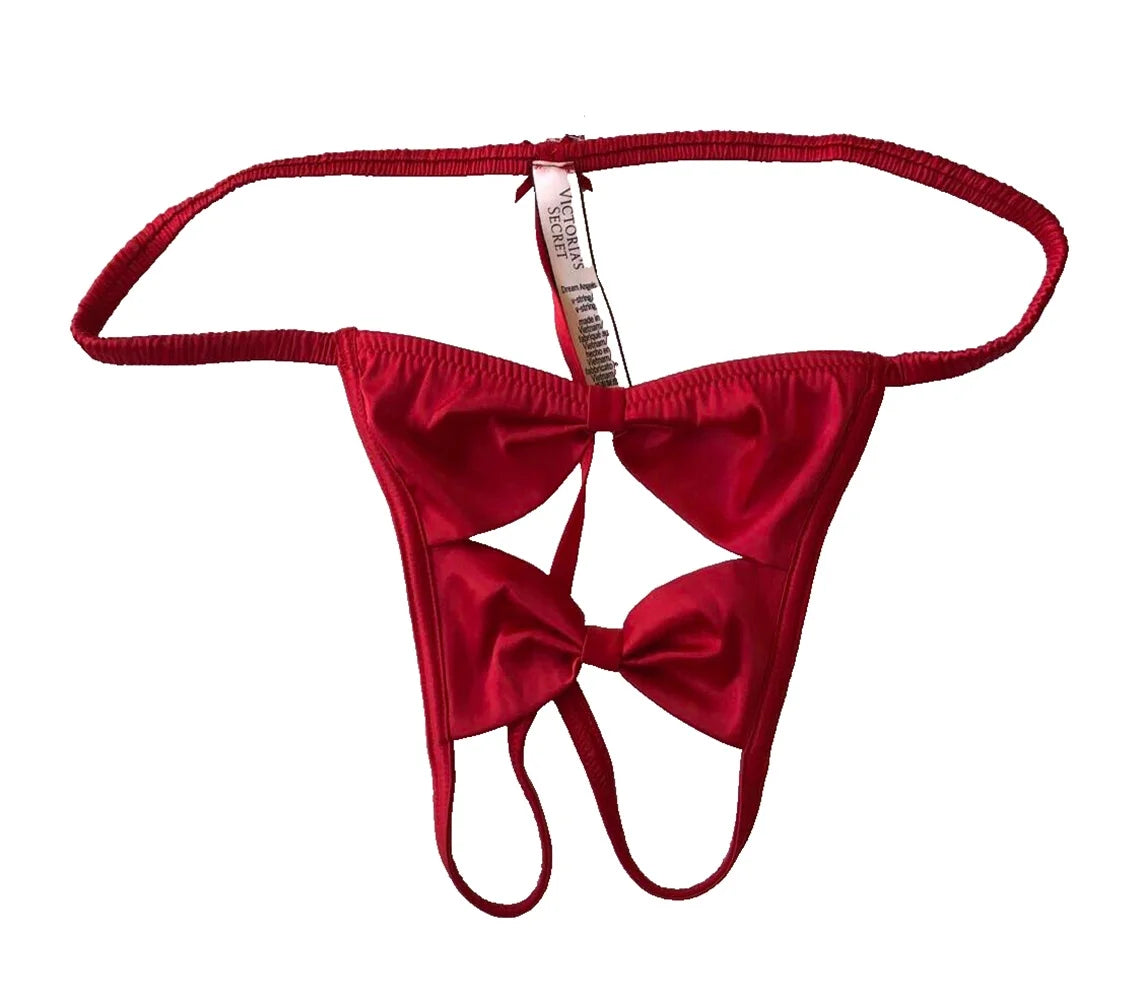 Red Crotchless Satin Bow V-String Panty X131