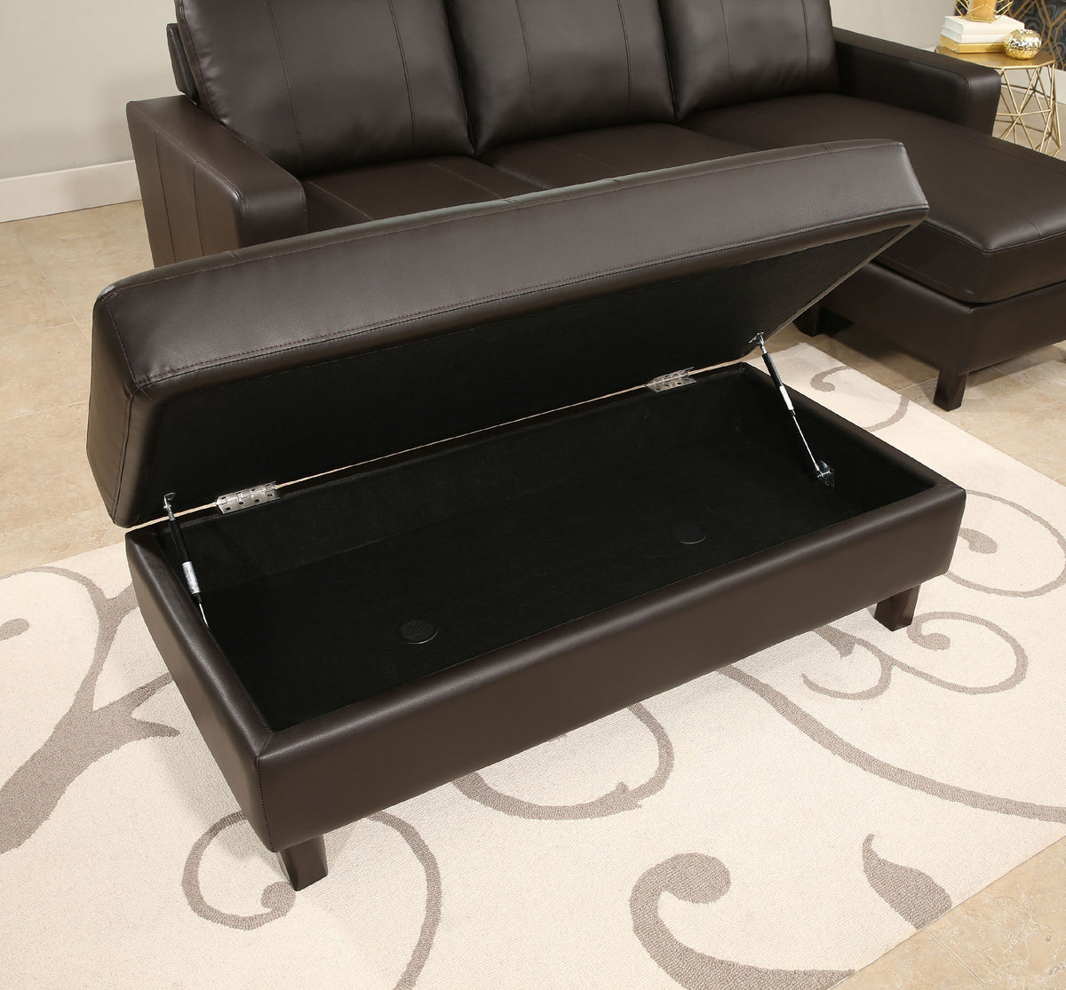 Brown Leather Reversible Sectional and Ottoman X745269