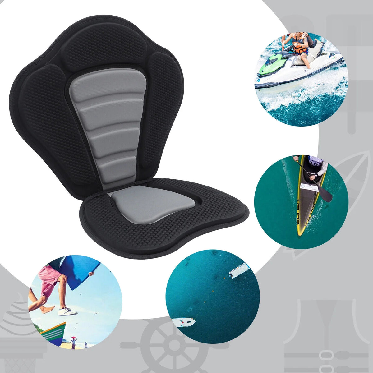 Adjustable Padded Kayak Seat with Back Support Storage Bag I1824