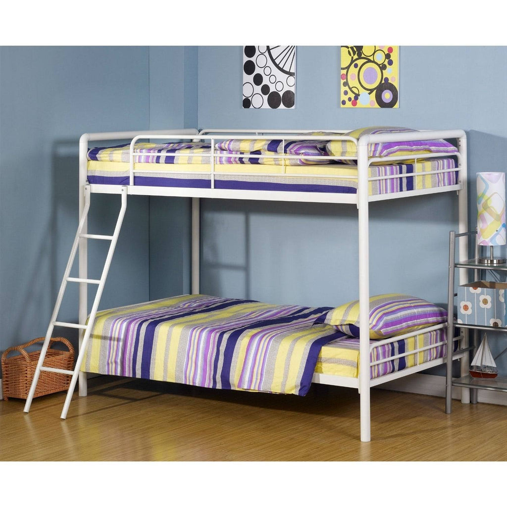 White Metal Twin Over Twin Bunk Bed with Ladder X493301