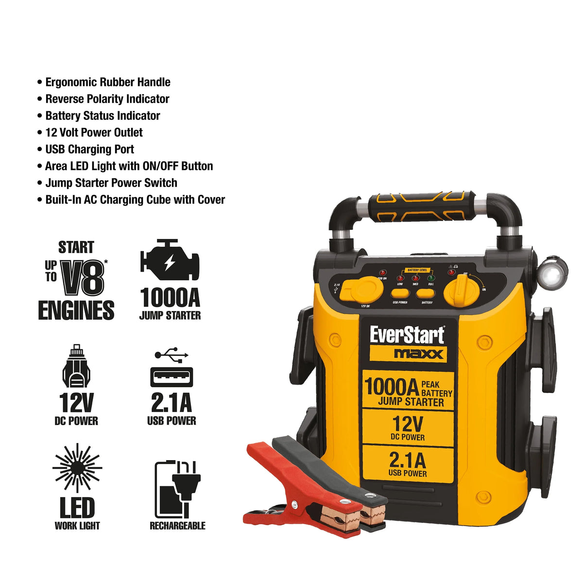 1000 Peak Amp Jump Starter with LED Light, DC and USB Port X9850