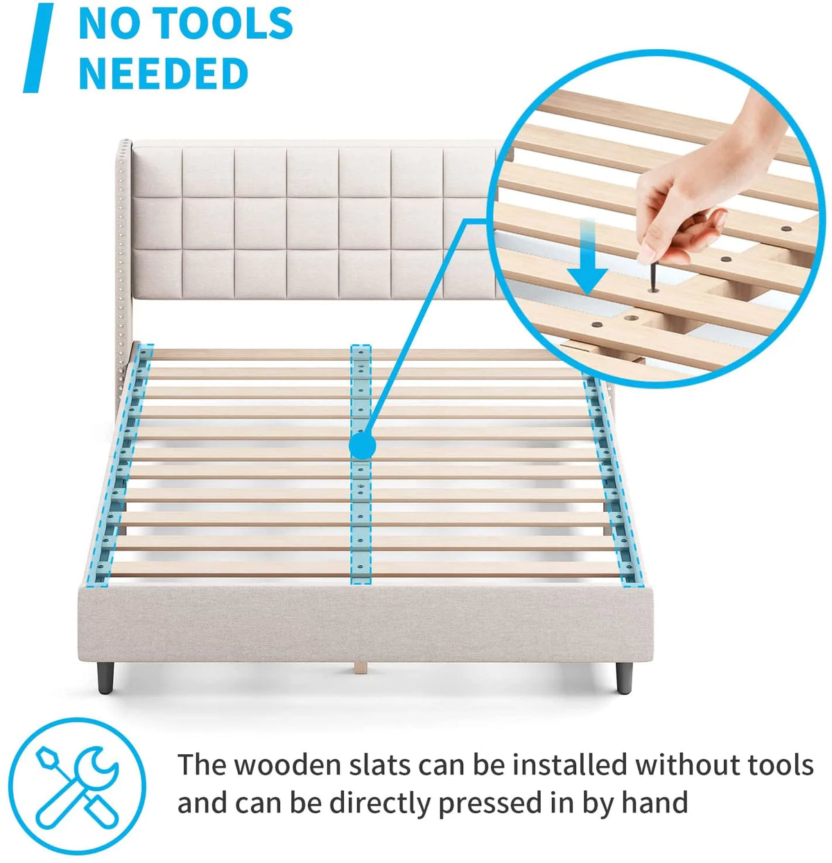 Full Size Wood Platform Bed Frame with Headboard X2338