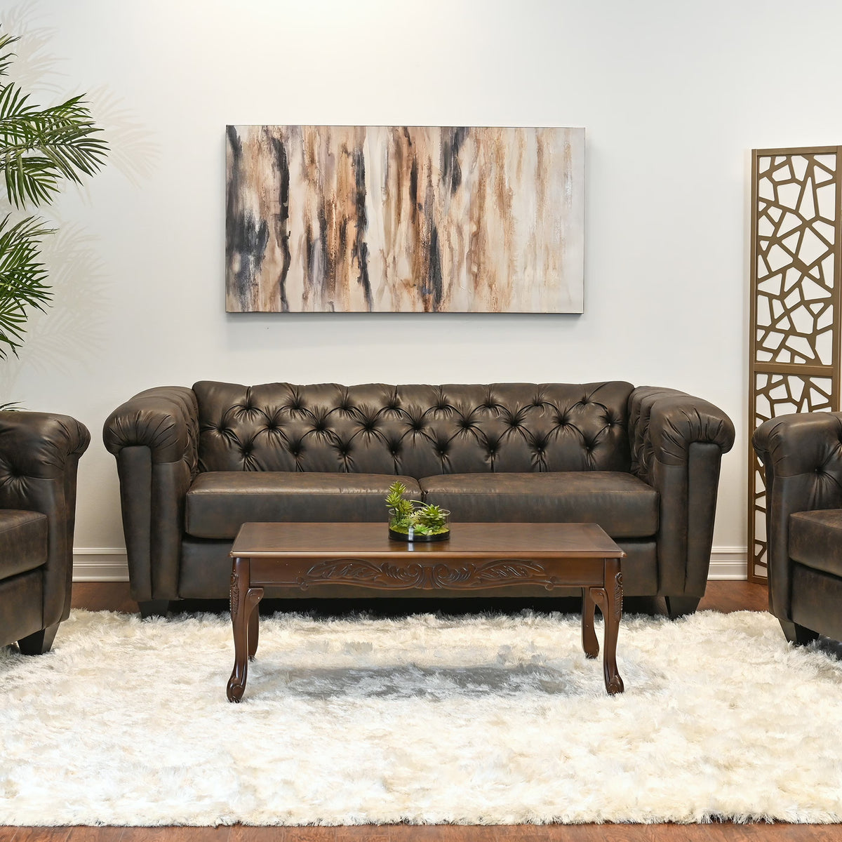 Faux Leather Chesterfield Sofa J349779