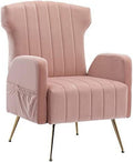 Brown Velvet Wing Back Accent Chair with Metal Gold Legs H456