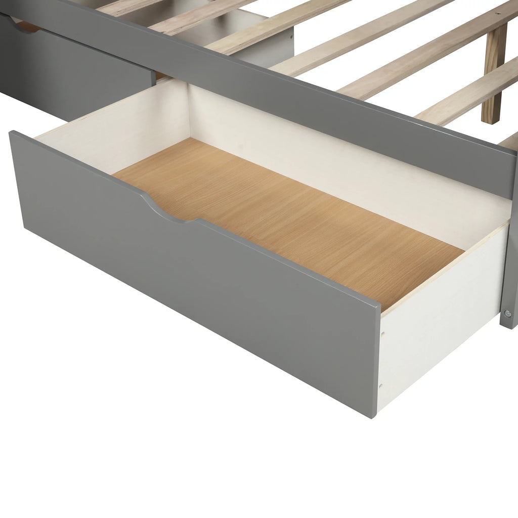 Gray Wood Twin over Full Bunk Bed with 2 Drawers and Slide B9612