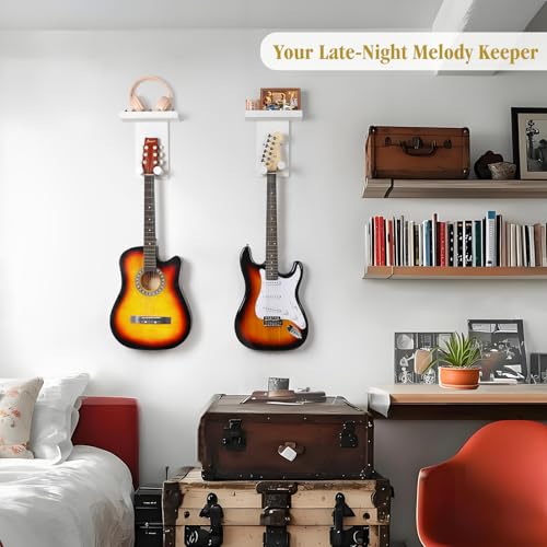 2-Pack Guitar Wall Mount Hanger with Shelf & Pick Holder F512