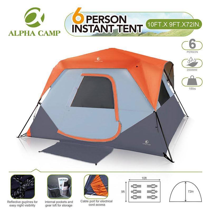 6 Person Instant Cabin Camping Tent Orange H798821