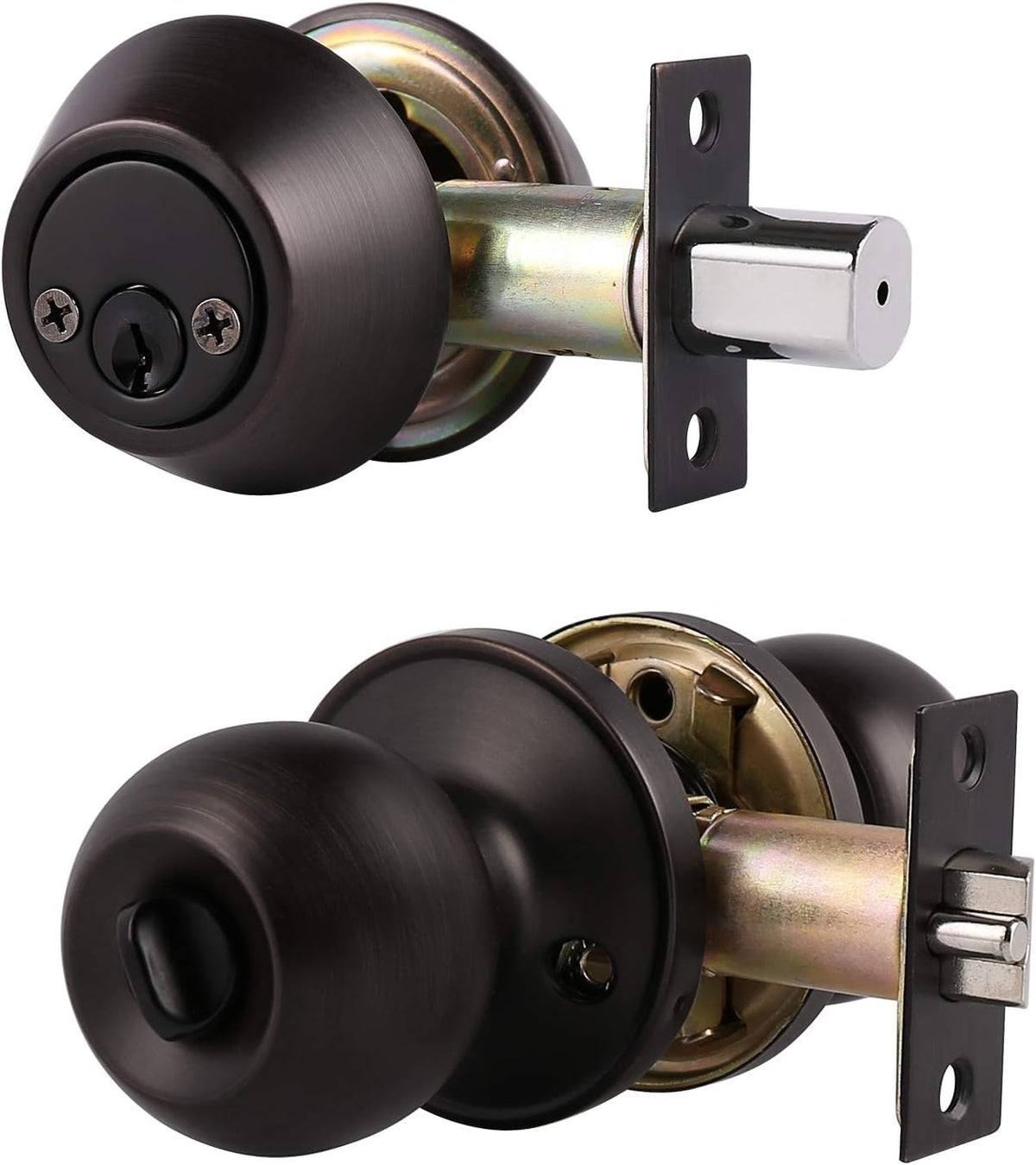 Entry Door Knob Lockset and Single Cylinder Deadbolt Combination Set in Oil Rubbed Bronze O86927