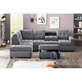 3 Piece Microfiber Sectional Sofa with Reversible Chaise Lounge Storage Ottoman and Cup Holders A60952